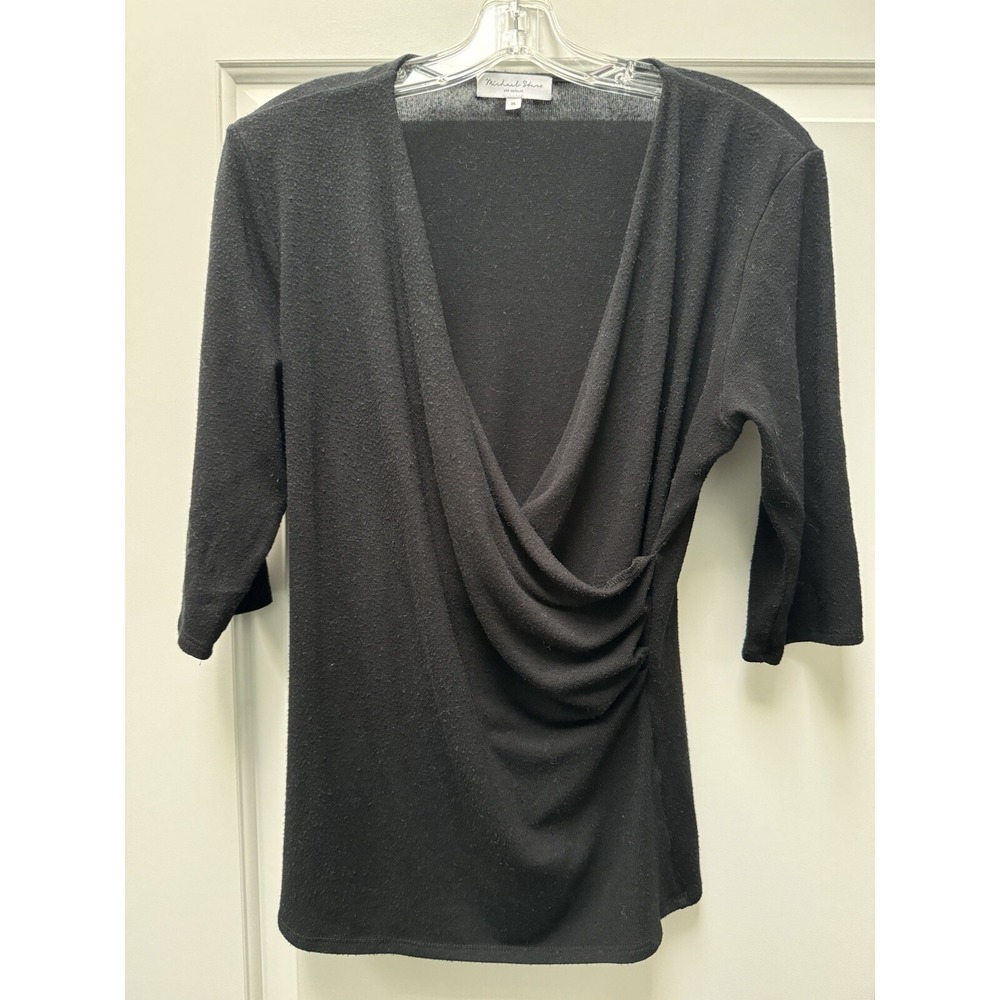Michael Stars Los‎ Angeles Black Short Sleeve Sweater Faux Wrap Women's Size XL
